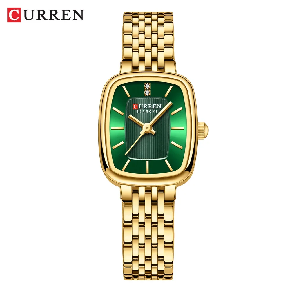 Reloj De Moda Para Mujer (dorado Y Verde), Correa Sencilla De Acero Inoxidable.
