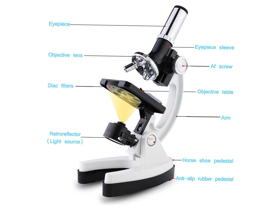 Microscópio metal 100x 1200x kit acessórios para crianças estudantes laboratório científico S/MARCA