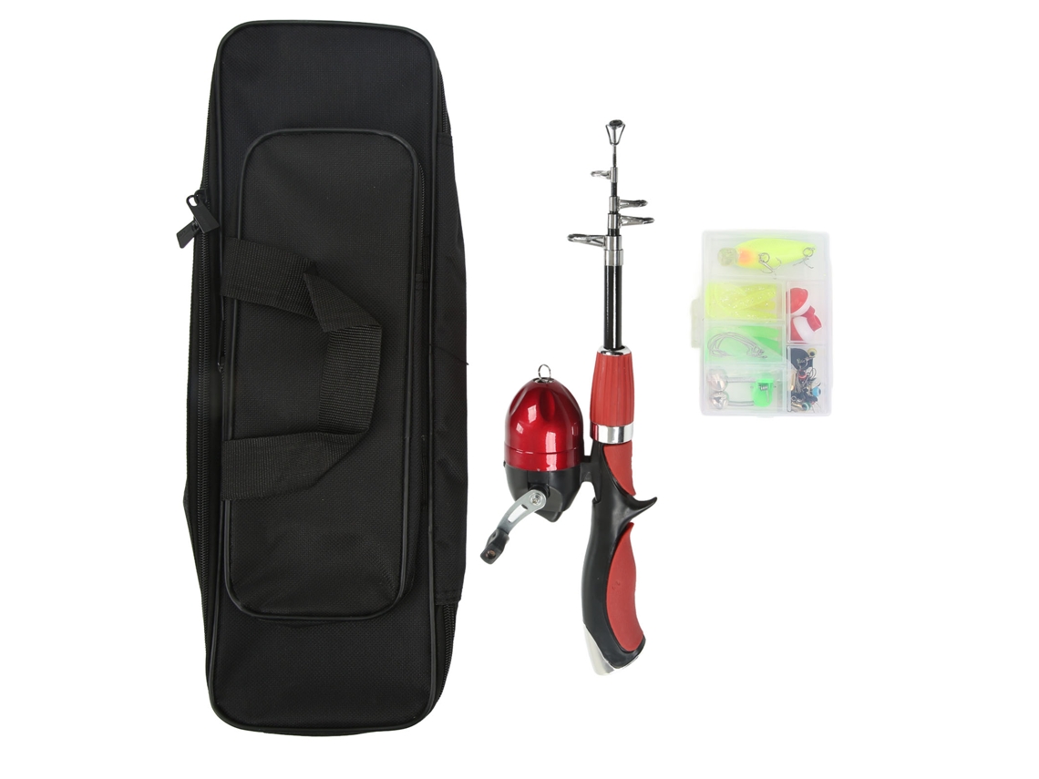Kit De Pesca Para Niños Con Caña, Carrete Y Lures Estructura De Resina Con Bolsa De Almacenamiento Ideal Para Principiantes Rojo