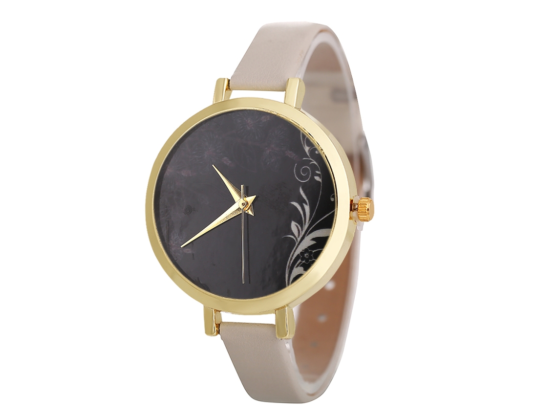 Reloj De Pulsera De Cuarzo Para Mujer Con Correa De Cuero Beige - Regalo Informal De Moda