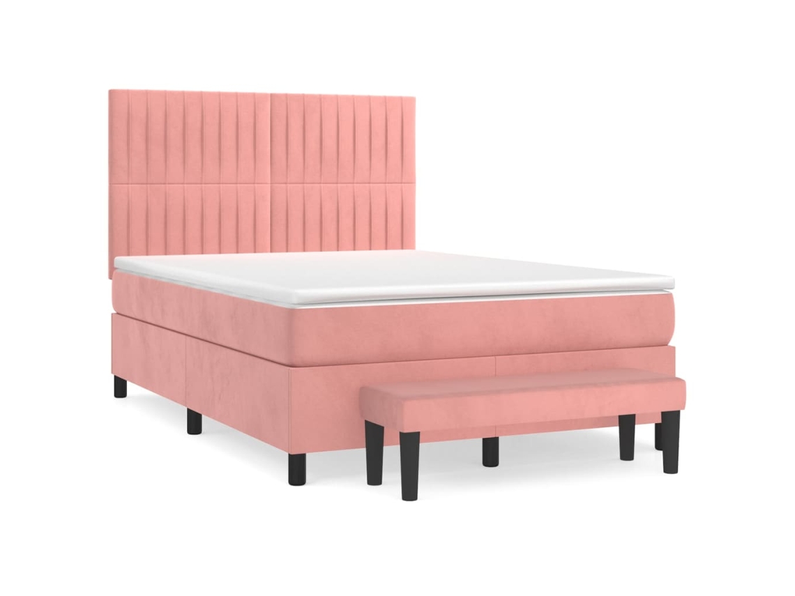 Cama Con Somier VIDAXL Rosa Terciopelo (140x200 cm)