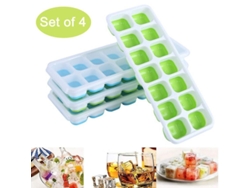Bandejas Para Cubitos De Hielo, 4 Unidades, Flexibles Con Tapa Y Fácil Extracción De Los Cubitos.