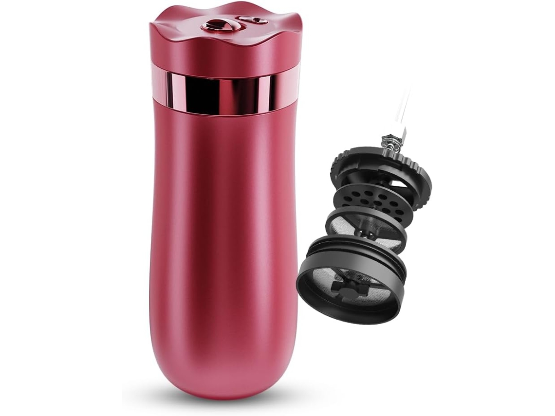 Cafetera de émbolo Chrui Travel Press, con aislamiento al vacío, portátil, 320 ml (roja)