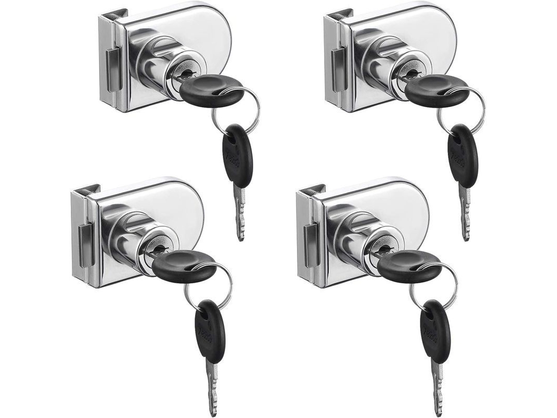 2026altiro-cerradura Para Puerta De Cristal, 4 Cerraduras, Seguridad Para Vitrinas De Cristal De 5-8 Mm, No Requiere Taladrar, Incluye 8 Llaves.