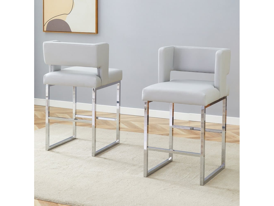 Taburetes De Bar 2 Unidades - Diseño Cuadrado Moderno, Ligeros Y Cómodos - Gris Claro Y Plata