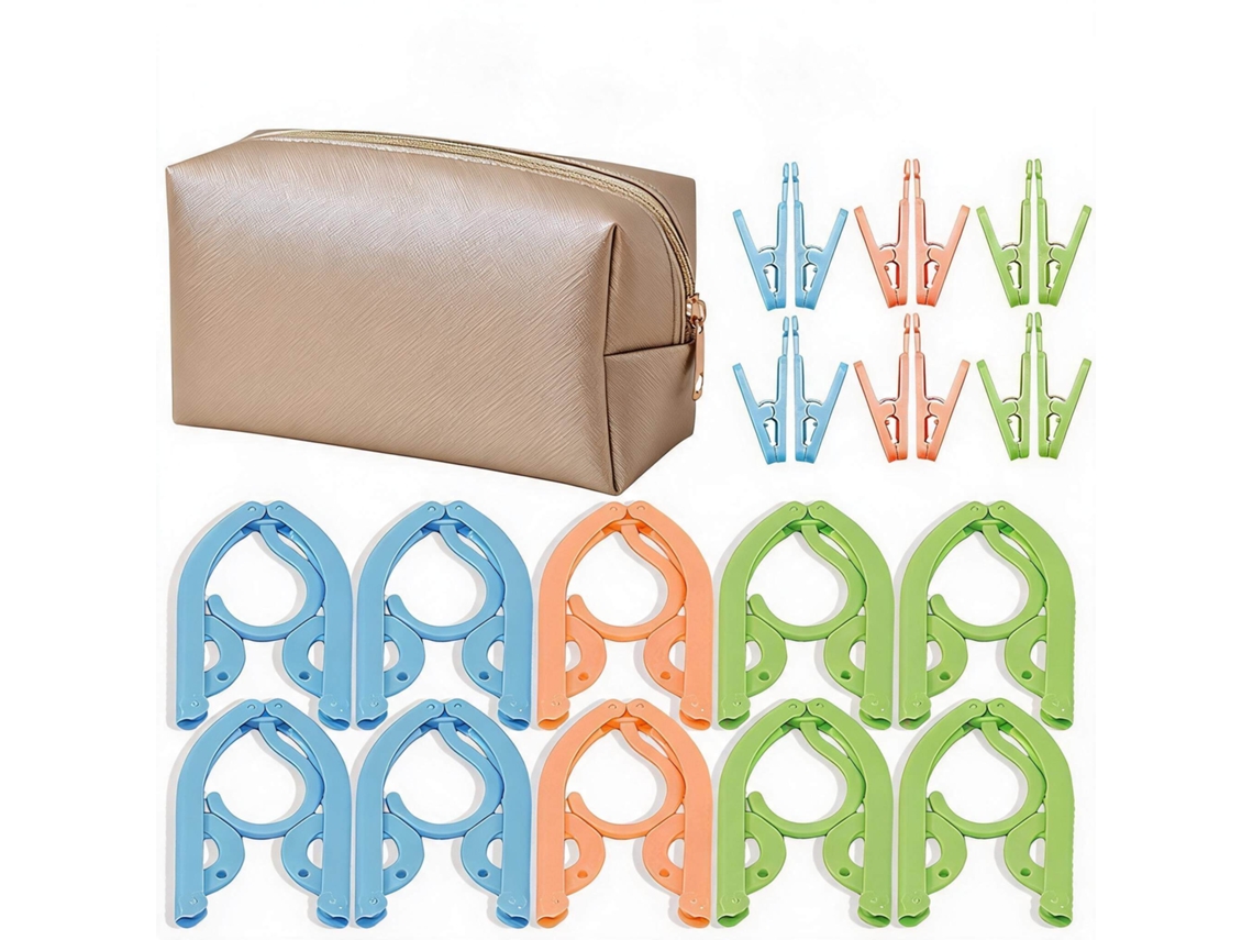 Set Perchas Eifson Plegables Viaje 10 Perchas Con 12 Pinzas + Bolsa (dorado)