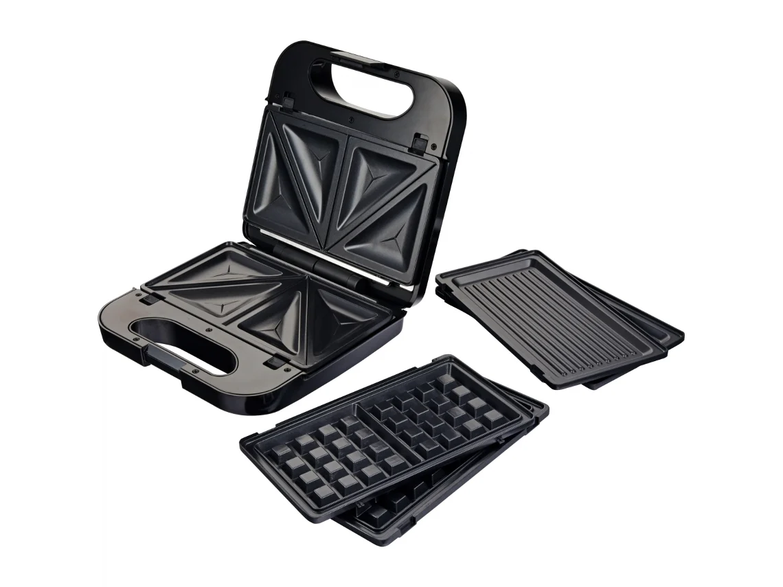 Sandwichera Multifunción Negra Con Acaados En Acero Inoxidable GRUNKEL