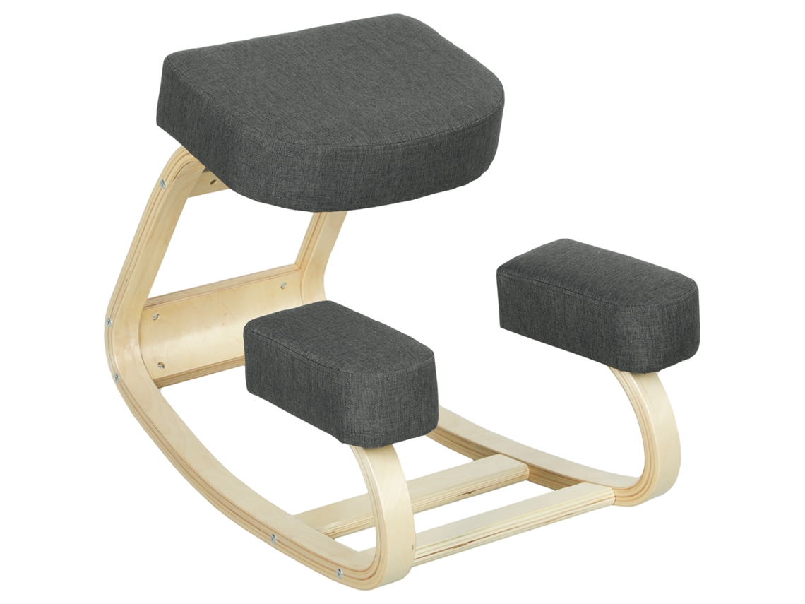 Banco/silla de rodillas para una postura saludable, madera gris oscuro.