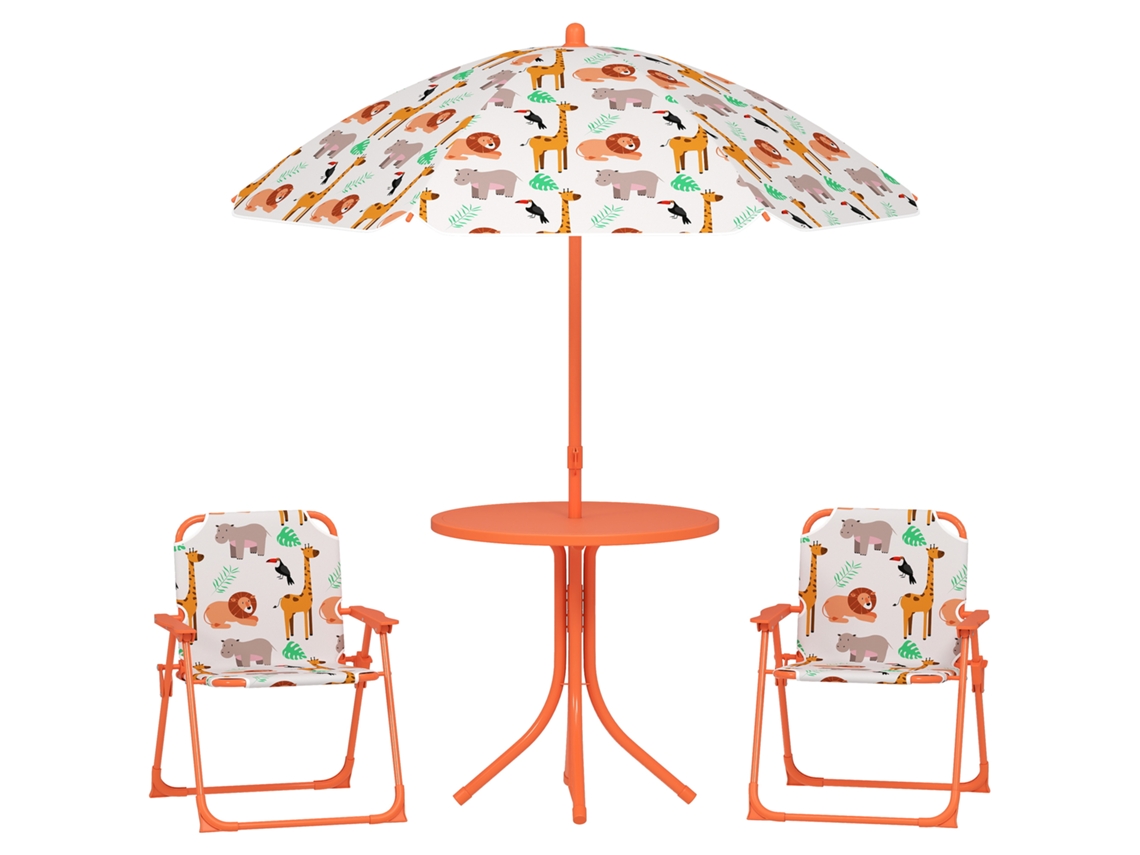 Conjunto de jardín infantil con mesa de picnic y sombrilla, color naranja.