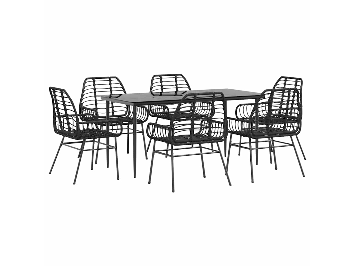 Juego de comedor de jardín de 7 piezas con patas de cristal, mimbre y color negro - EXCLUSIVA MAISON