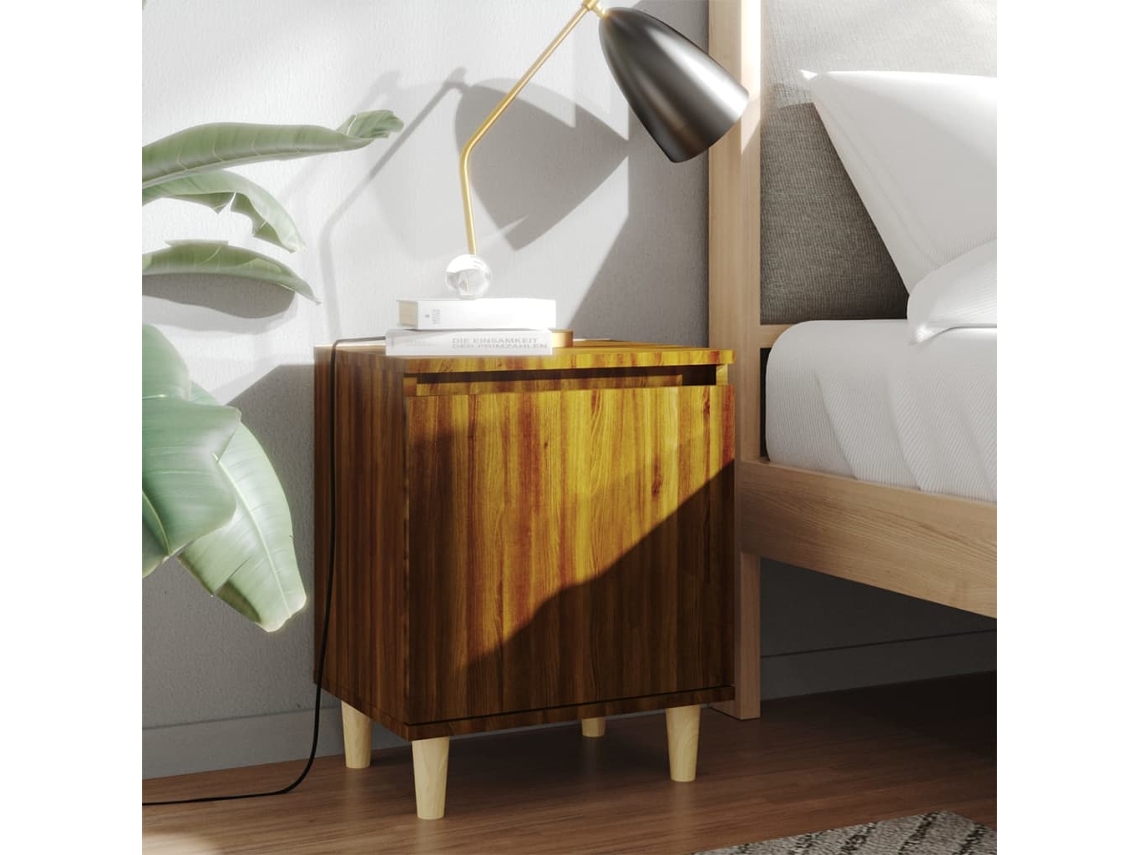 Mesas Cabeceira LOVELY HOME Mesinha Pernas Madeira 2Pcs40X30X50Cm Carvalho Castanho