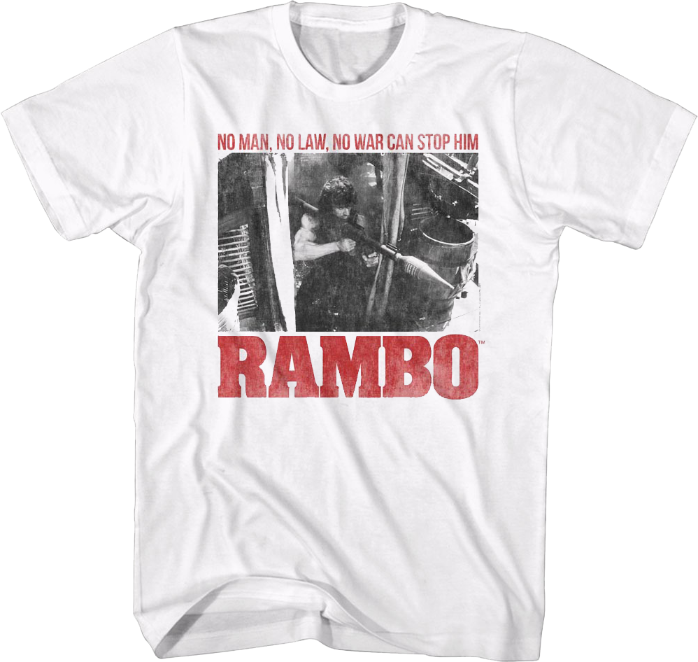 Camiseta Unisexo DEEPSTONE No Man No Law No War Can Stop Him Rambo Blanco (S)
