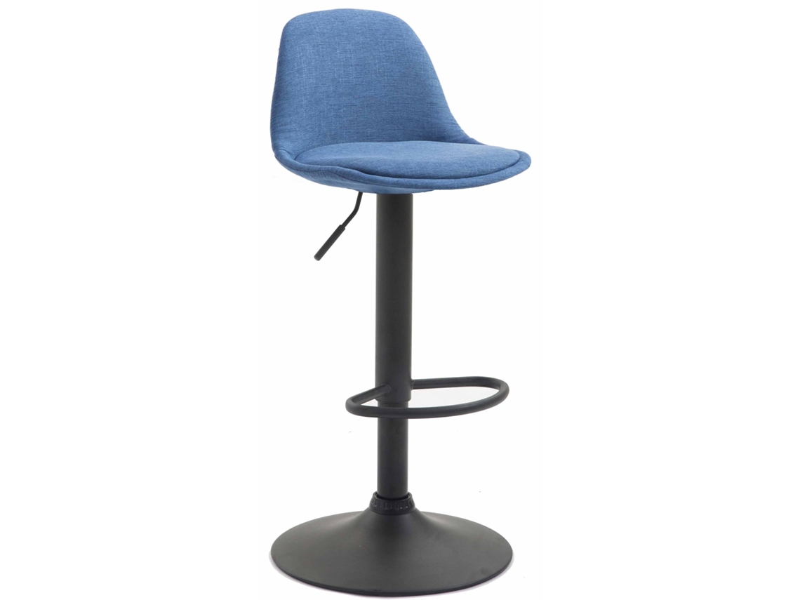 Taburete de bar de tela azul con estructura de metal negro, altura ajustable, patas de trompeta 10_0001048 Dcoshop26