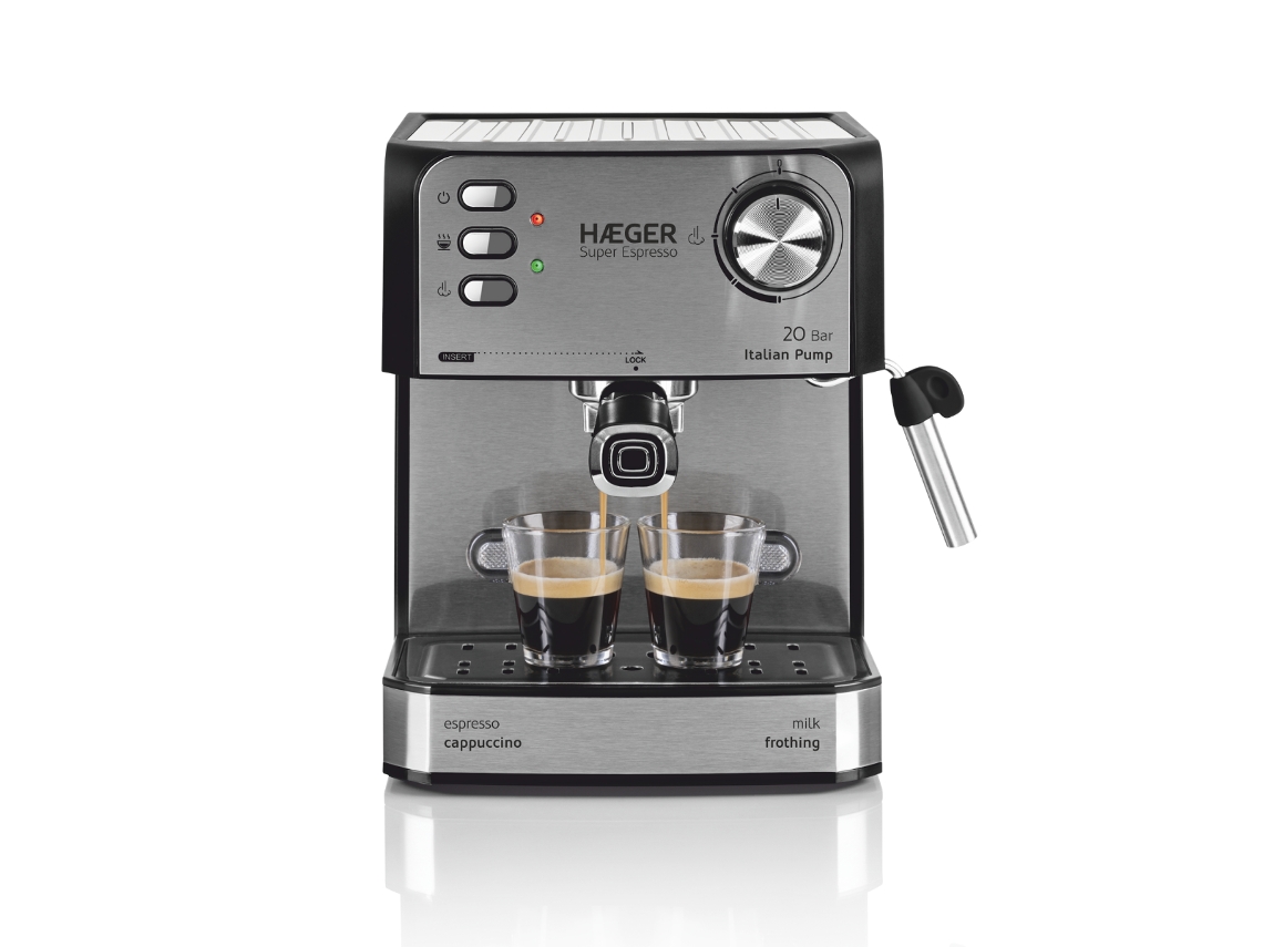 Cafetera espresso Haeger Super Expresso de 20 bares, 1,60 l, 850 W, café molido/cápsulas