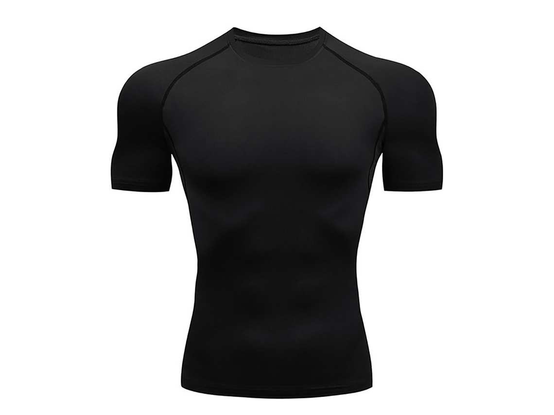 Camiseta De Compressão Masculina De Manga Curta Dry Cool Para Treino Esportivo E Academia Preta M