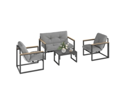 Conjunto de muebles de jardín para 4 personas con sofá de 2 plazas, sillón y cojines, resistente a la intemperie, gris claro ZACHARY