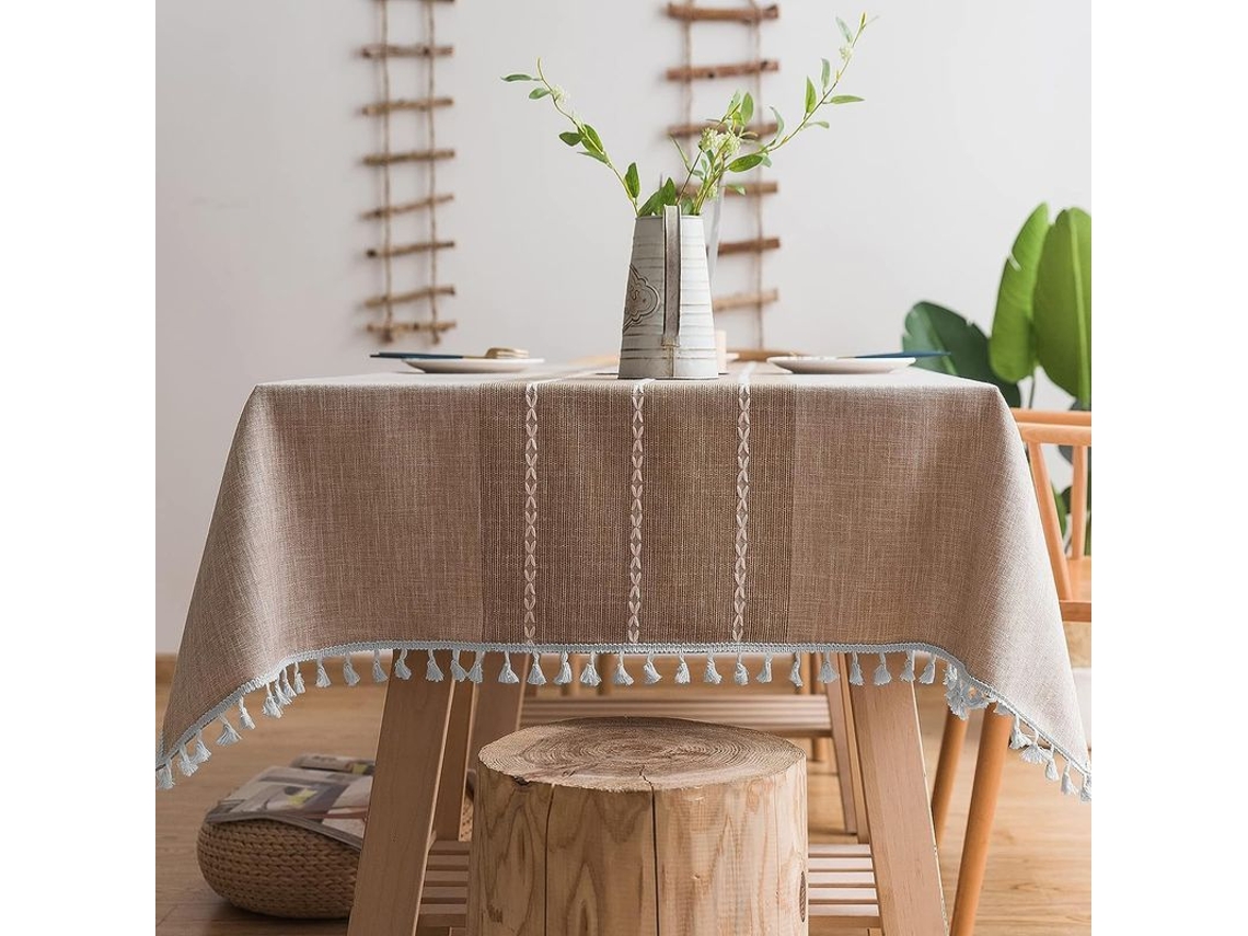 2026-40611-mantel Cuadrado De Algodón Lino Impermeable Rayas Rústicas Para Mesa 4 Asientos 55x55 Pulgadas Fiesta Navidad