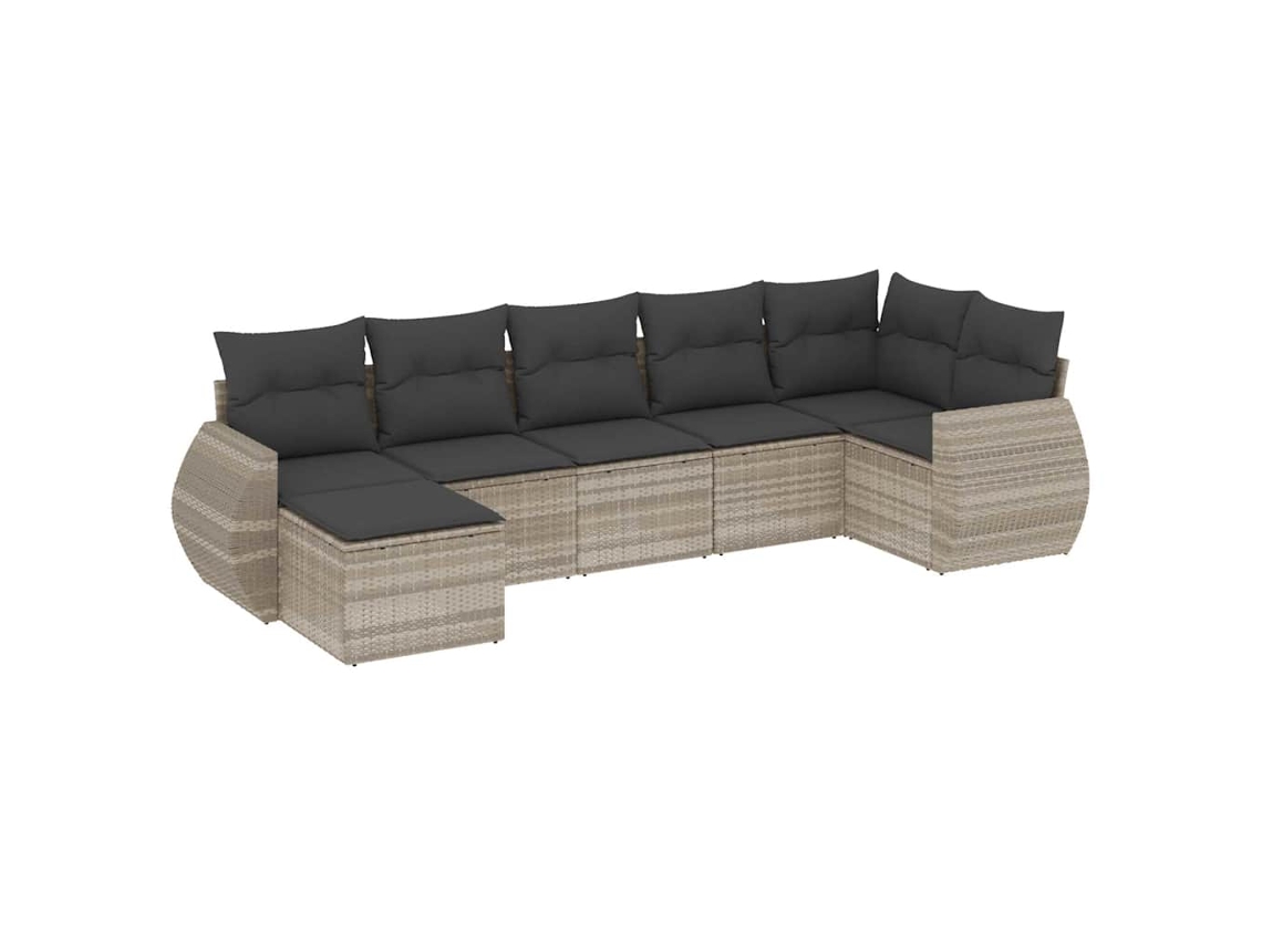Maison Exclusive - Set De Sofás De Jardín 7 Pzas Con Cojines Ratán Pe Gris Claro