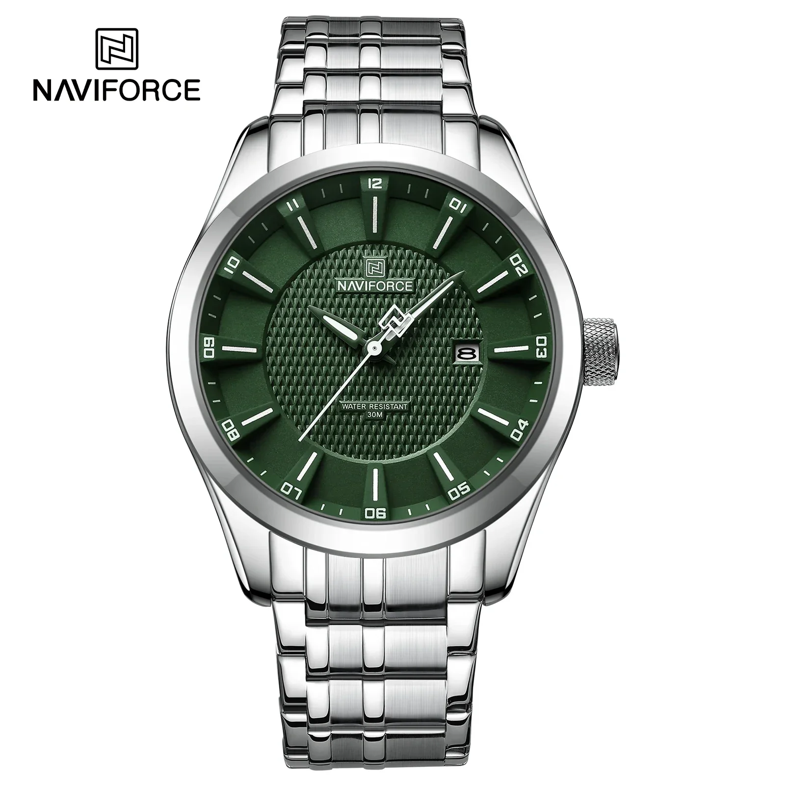 Reloj De Acero Inoxidable Luminoso Y Resistente Al Agua Para Hombre (verde Plateado), Reloj De Moda Para Hombre.