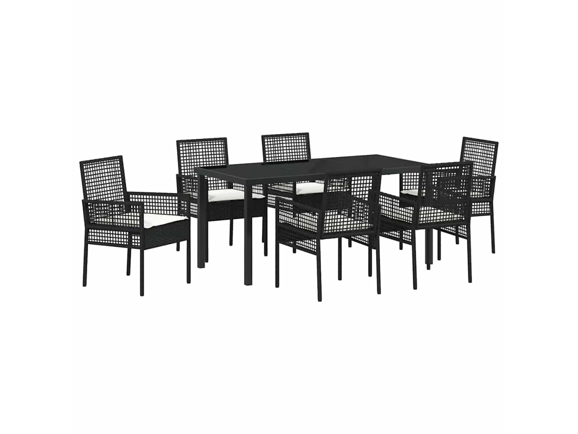 Maison Exclusive - Conjunto De Comedor De Jardín 7 Pcs Negro Ratán Sintético