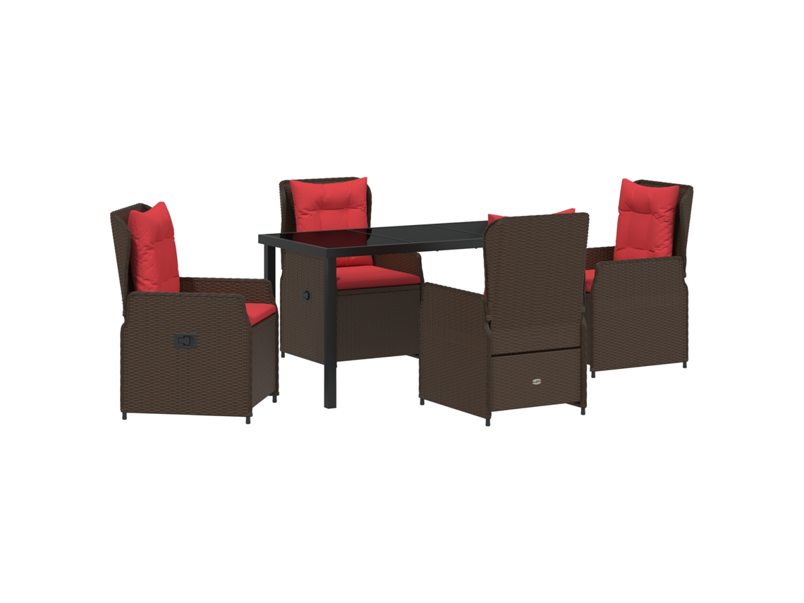 Juego de comedor de jardín Vidaxl de 5 piezas en mimbre marrón Pe