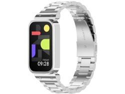 Bracelete De Smartwatch Para Xiaomi Smart Band 9 Active Três Contas De Aço Inoxidável Moldura De Relógio De Metal (prata) GERTIZ
