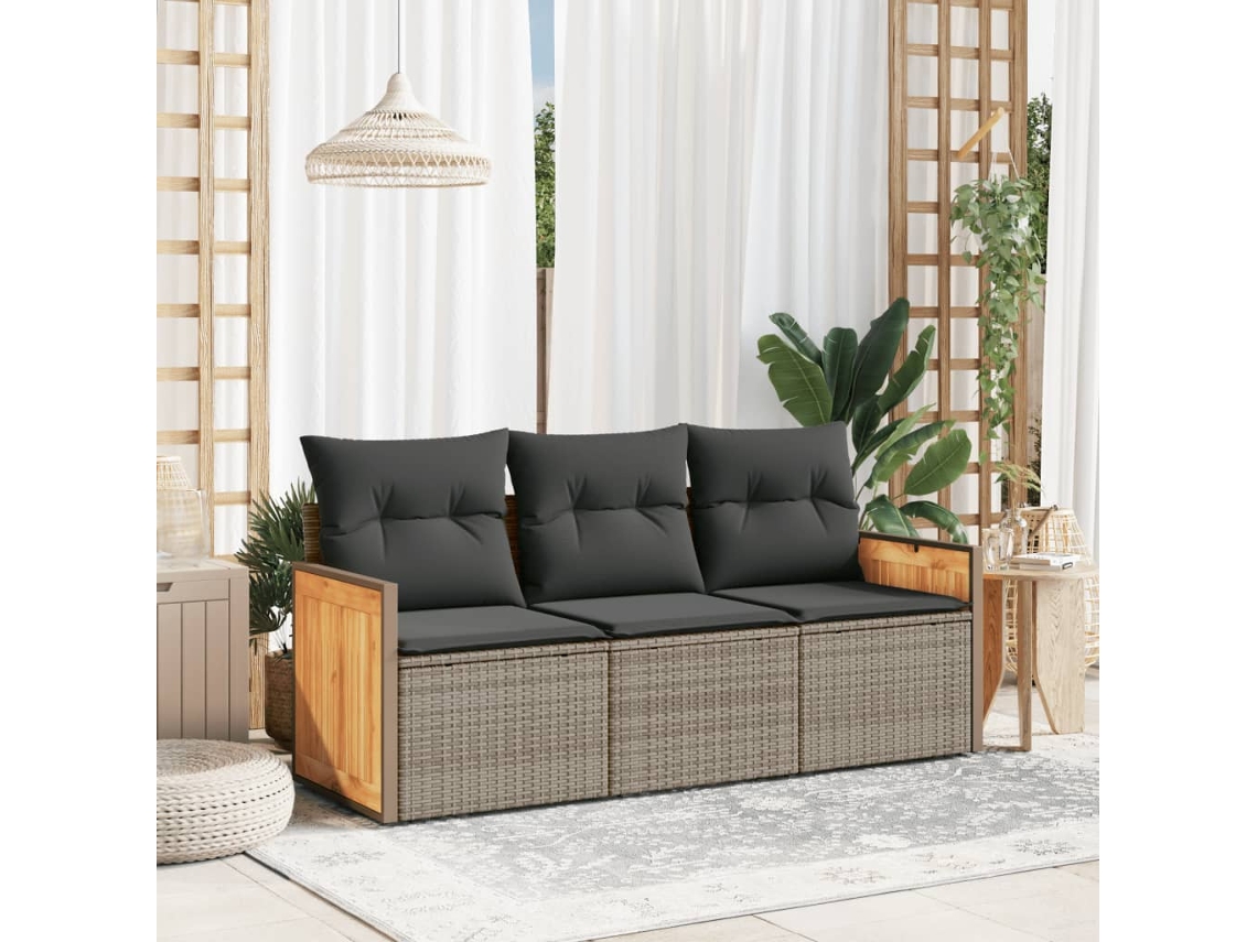 Set De Sofá De Jardín 3 Uds | Mueble De Jardín Y Cojines Ratán Sintético Gris