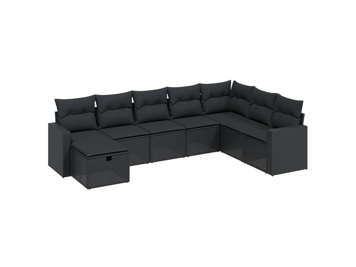 Conjunto 8 de sofás de jardín VIDAXL y cojines ratán sintético negro