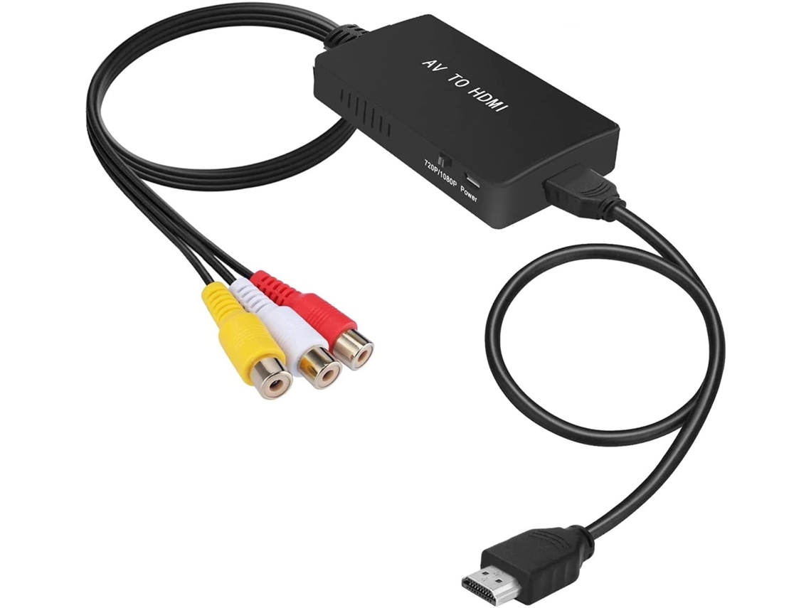 Adaptador convertidor RCA AV compuesto CVBS a HDMI 1080p compatible con PS2/PS3, Xbox, STB, VHS/VCR, Blu-ray Yuysan