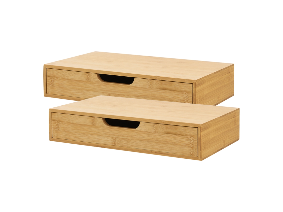 Set de 2 estantes de pared Bokn con cajón hasta 5 kg bambú 40x24x8cm - Natural [EN.CASA]