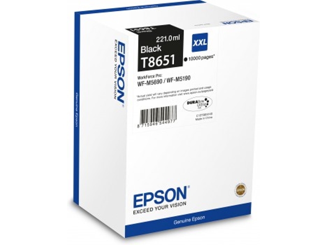 Cartucho de tinta original EPSON T8651 221 ml , Negro, XXL, C13T865140, T8651