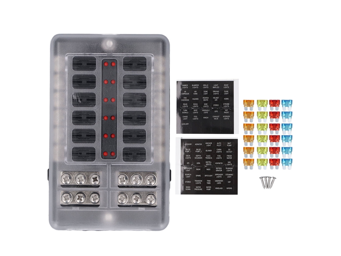 Bloque De Fusibles Marino De 12 Vías 12v/24v Con Indicador Led, Cubierta Impermeable Para Coche/camión