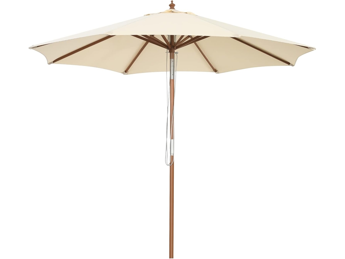 Sombrilla 2,7 m de Exterior, Sombrilla con Estructura de Madera de Polea con 8 Varillas para Jardín (2.7M) COSTWAY