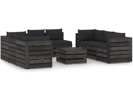 Conjunto 9 Muebles de jardín VIDAXL con cojines madera impregnada gris