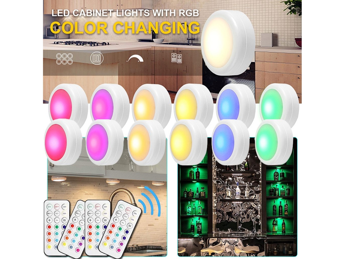 Iluminación LED inalámbrica que cambia de color para armario, con función de memoria y luz táctil RGBW regulable para múltiples ubicaciones (16 colores RGB)