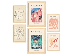 NACNIC Set De 6 Posters De Picasso Y Matisse Cuerpos Láminas De Fauvismo Y Surrealismo Para  Tamaños A3 & A4 Marcos Color Madera
