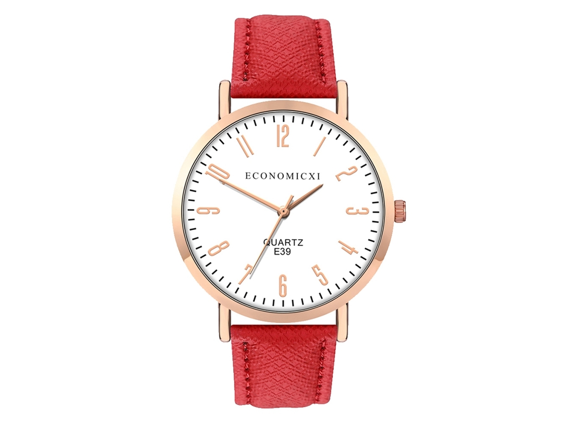 Reloj De Pulsera De Moda Para Mujer De Piel Sintética Con Esfera Redonda Y Movimiento De Cuarzo Informal (rojo)