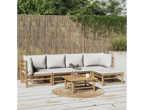 MAISON EXCLUSIVE Set de muebles de jardín 6 piezas bambú con cojines gris claro