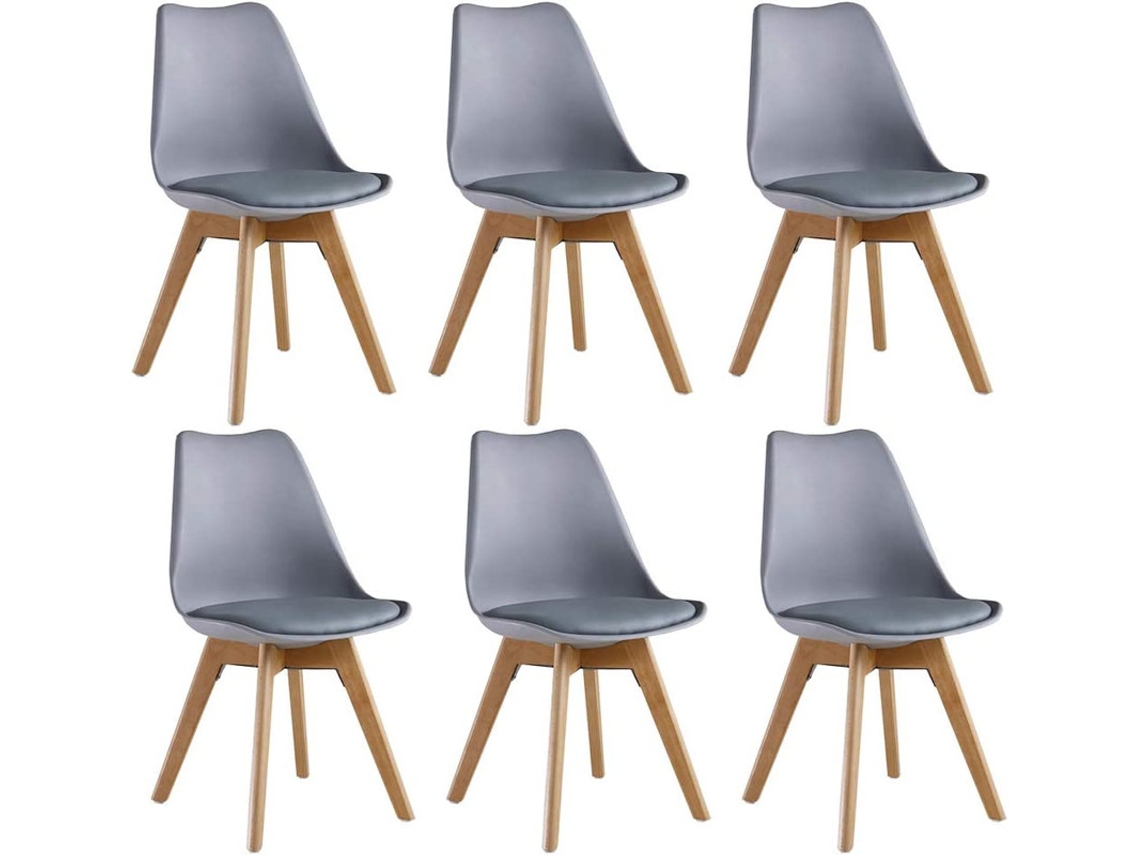 Conjunto de 6 Cadeiras de Jantar LIFE INTERIORS (83 x 44 x 48 x 46 - Couro Sintético - Cinzento)