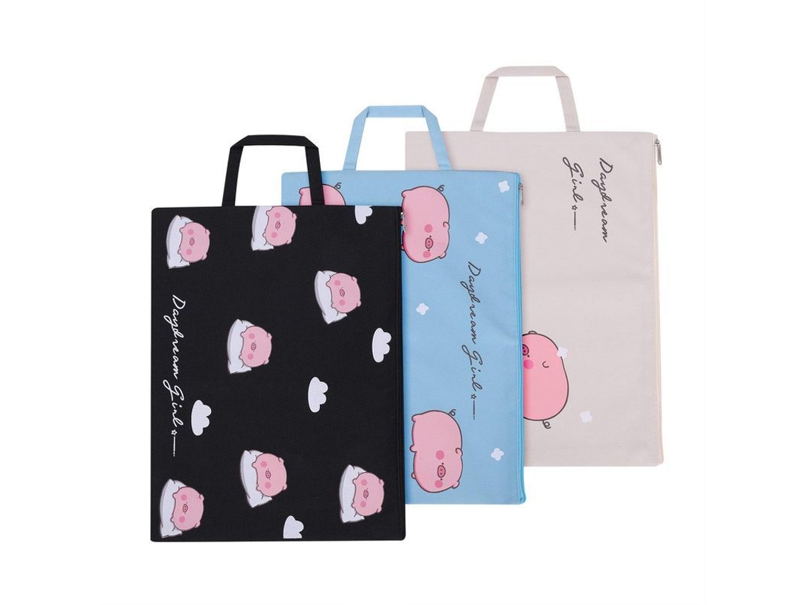 2026rebe-carpetas De Archivo Linjou A4 3 Pack Con Cremallera Y Mango, Diseño Cartoon Cerdito Y Gatito, Impermeable