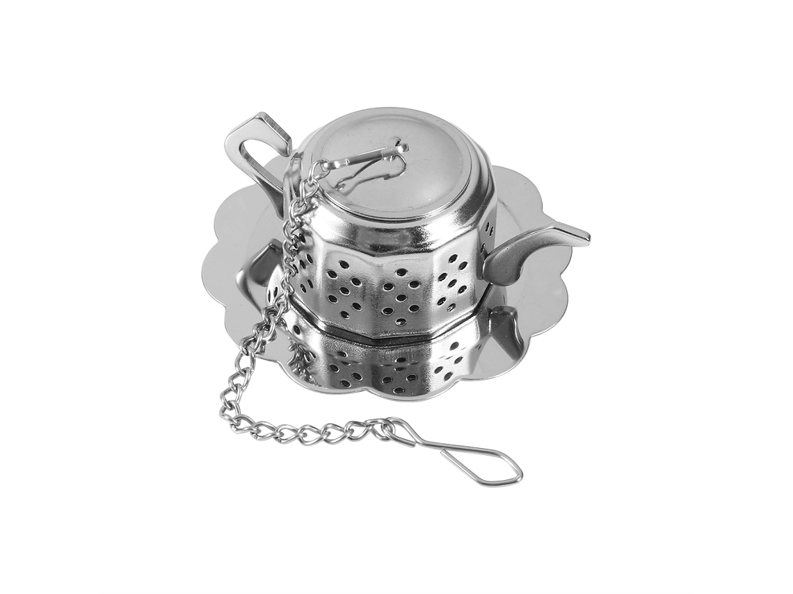 Infusor de té suelto de acero inoxidable con filtro en forma de tetera, colores como se muestra en la imagen.