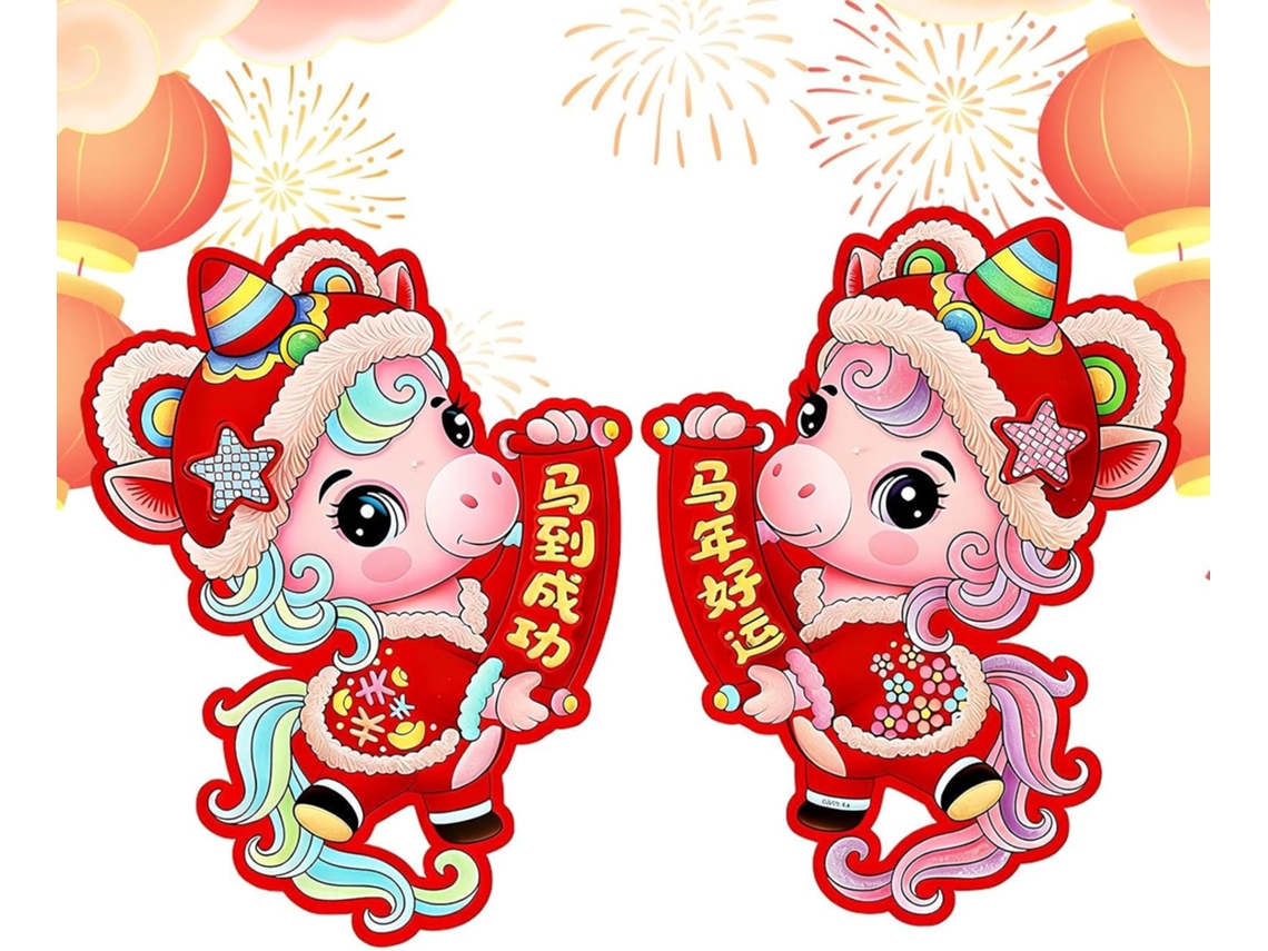 Pegatinas chinas, 2 piezas, diseño de caballo 3D, decoración para puertas, paredes, armarios, salas de estar y dormitorios. Ideal para fiestas GOKOCO