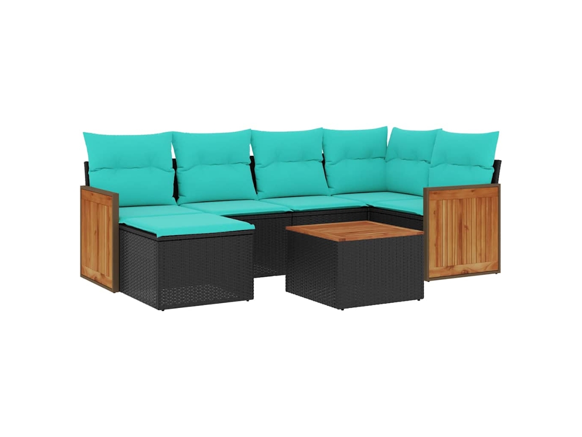 Maison Exclusive - Conjunto De Sofá De Jardín De 7 Piezas Con Cojines, De Poliratán Negro