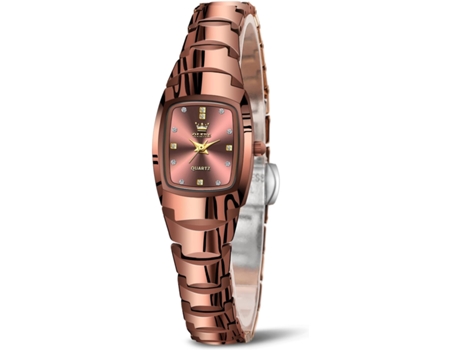 VEANXIN Reloj ultrafino para mujer en oro rosa, acero de tungsteno y diamantes, adecuado para muñecas pequeñas y cuadradas(rojo)