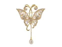 Broche De Mariposa Con Perla Y Diamantes De Imitación En Oro De 18 Quilates, Bonitos Broches De Animales Para Novias, Regalo Para Mujeres Y Niñas.