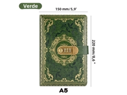 Libreta numerada estilo retro con candado, tamaño A5, adecuada para hombres y mujeres. (verde)