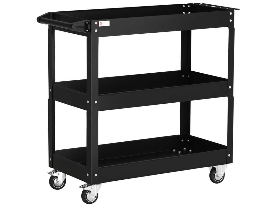 Carro Herramientas 3 Niveles 4 Ruedas Acero Negro 83x35x76