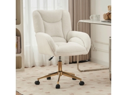 Silla Giratoria Con Tapicería De Peluche, Altura Regulable, Color Blanco, Patas Doradas.