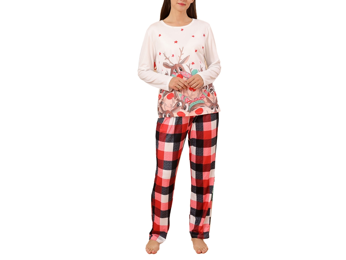 Kkpm-pijamas Navideños Para Familia Conjunto Suave Manga Larga Cuello Redondo Estampado Bonito Mujer Talla M
