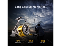 Reel De Pesca Spinning 8+1 Rodamientos, Arrastre Máximo, Largo Lanzamiento, Potente, Para Agua Salada